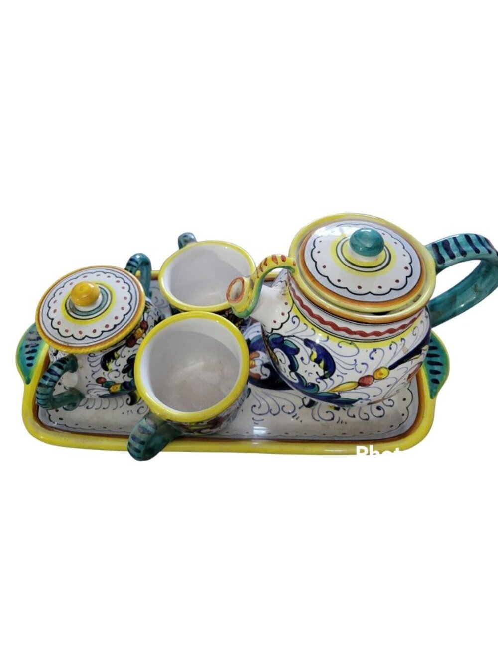 7pc Mario Sambuco Deruta Italy Hand Painted Espresso Set Pot Sugar Cups Tray Vtg